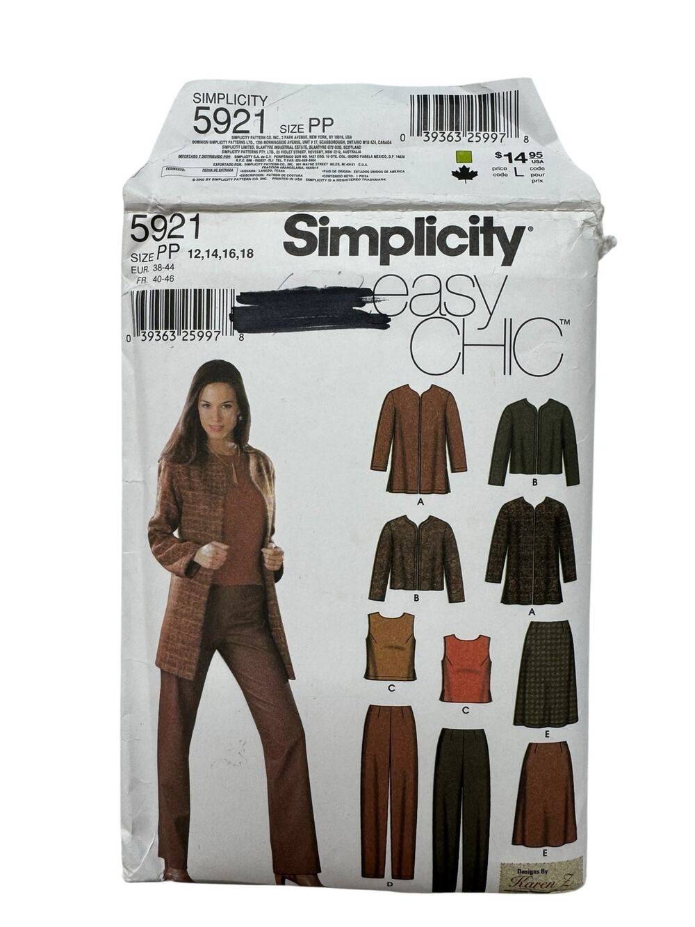 Vintage SIMPLICITY Pattern Jacket Top Pants Skirt #5921 Size PP Uncut Outfit